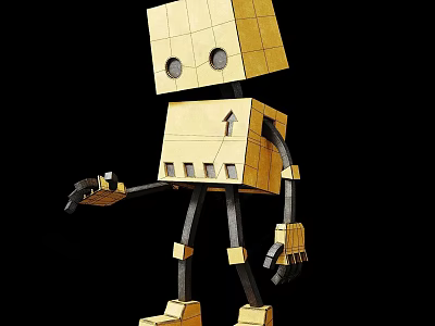 Yellow Block Style Smart Robot With Mechanical Arms Legs And Geometric Design 3d model