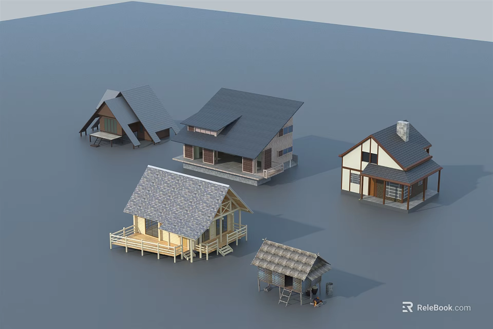 Traditional Ancient Architecture Models With Various Roof Styles And Wooden Structures 3d model 