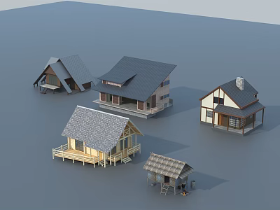 Traditional Ancient Architecture Models With Various Roof Styles And Wooden Structures 3d model