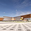 Modern Architectural Building Facade With Metal Panels Spacious Plaza Entrance Area