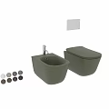 Olive Green Wall Mounted Toilet With Matching Sink And Color Options Near Wall Shelf