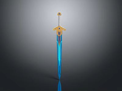 Fantasy Decorative Sword With Blue Blade Golden Hilt And Jewel Accent 3d model