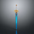 Fantasy Decorative Sword With Blue Blade Golden Hilt And Jewel Accent