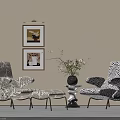 Stylish Zebra Print Accent Chairs With Ottoman Potted Plant And Wall Art