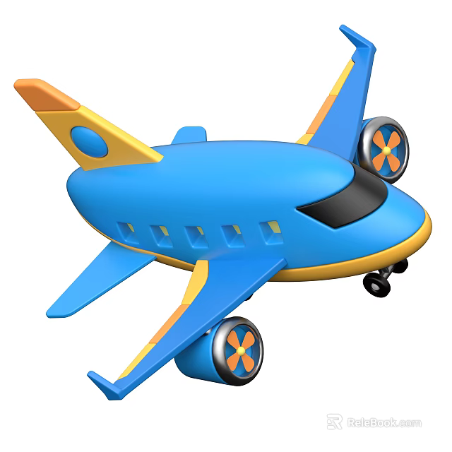 Blue And Yellow Toy Passenger Airplane With Propellers And Wheels 3d model 