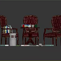 Leisure Sofa Set with Red Armchairs Round Table Books and Scattered Items in Lounge