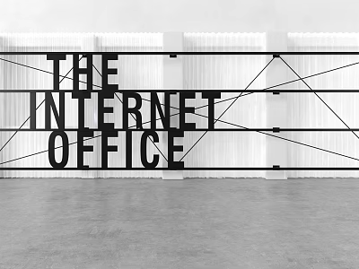 Modern Office Wall with THE INTERNET OFFICE Text and Geometric Lines Design 3d model