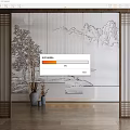 New Chinese-style roller shutter landscape ink painting gauze curtain partition 3d model