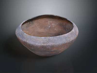 Traditional Ancient Clay Pot With Intricate Carved Patterns On Dark Background 3d model