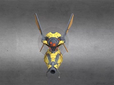 Futuristic Yellow And Gray Mechanical Creature With Wings And Red Eyes 3d model