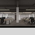 Modern Public Office Space Featuring Open Layout Desks Chairs Pendant Lights And Green Plants