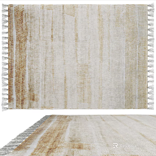 Square Woven Rug With Beige Brown Striped Pattern And Tassel Edges Design 3d model