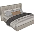 Modern Beige Double Bed with Upholstered Headboard Pillows and Bedding 3d model