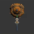 Orange Gourd Shaped Daily Use Item With Decorative Strap Green Beads And Long Black Handle