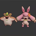 Plant Themed Cartoon Characters White With Green Leaves And Pink With Yellow Flower
