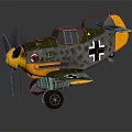 Vintage Military Airplane Model with Green Camouflage Yellow Accents Black Cross Markings Propeller and Cockpit