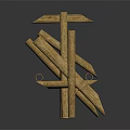 Plant Derived Wooden Structures with Hollow Tubes and Crossed Logs Against Dark Backdrop
