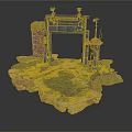 Fantasy Scene Construction With Stone Archway Lamp Posts Tower And Rocky Grass Terrain