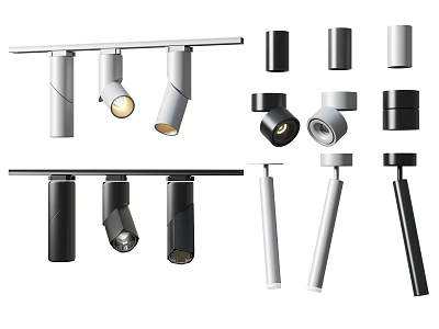 Modern Downlights And Spotlights With Track Mount Design In Black Silver Colors 3d model Modern Downlights And Spotlights With Track Mount Design In Black Silver Colors 3d model