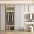Modern White Wardrobe With Glass Door And Side Dressing Table Mirror Stool 3d model