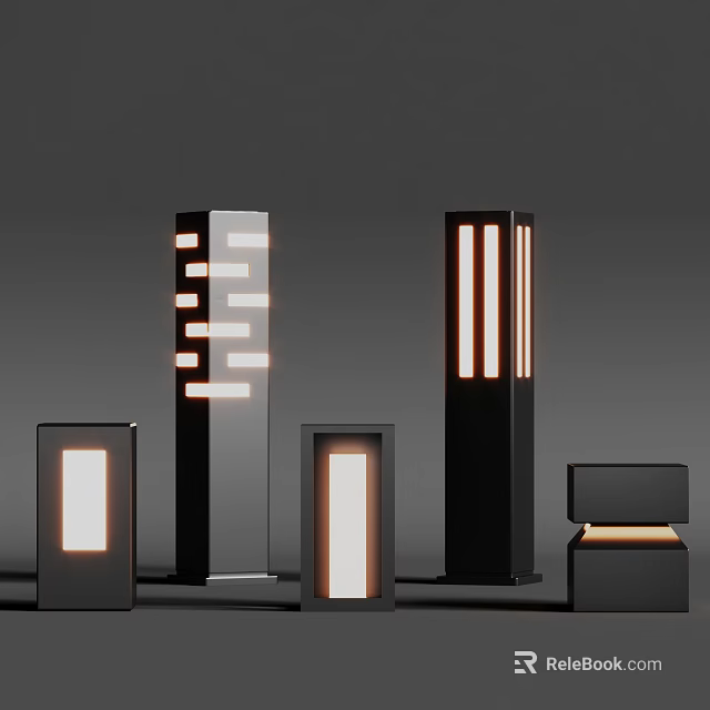 Sleek Modern Outdoor Lighting Fixtures With Vertical Rectangular Designs For Garden Pathways 3d model 