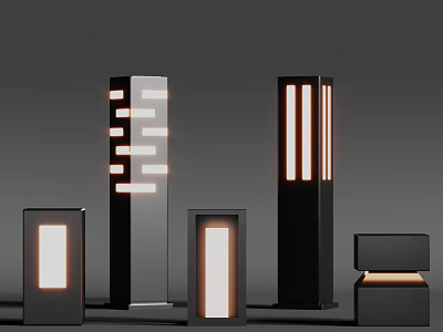 Sleek Modern Outdoor Lighting Fixtures With Vertical Rectangular Designs For Garden Pathways 3d model