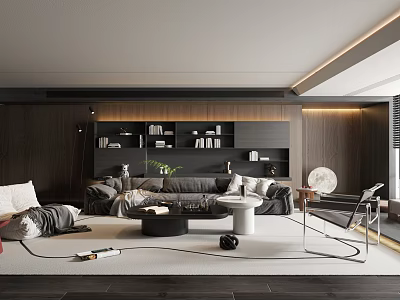 Modern Living Room Interior Design With Sofa Bookshelf Coffee Table And Decor 3d model