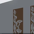 Two Swing Doors with White Floral Patterns on Copper Surface and Reflective Floor 3d model