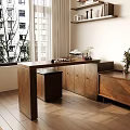 Modern Wooden Tea Cabinet Interior With Window Potted Plants And Tea Sets