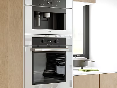 Modern Kitchen Built in Oven and Coffee Machine Appliances with Wooden Cabinets 3d model