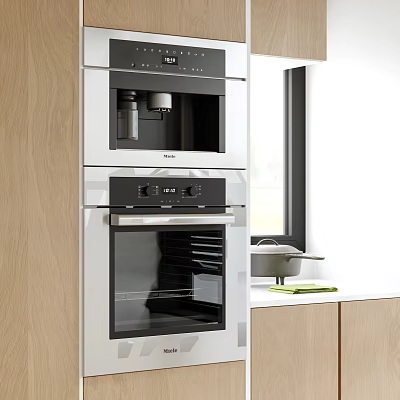 Modern Kitchen Built in Oven and Coffee Machine Appliances with Wooden Cabinets 3d model