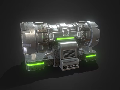 Futuristic Mechanical Device With Silver Metallic Structure And Green Glowing Accents 3d model