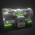 Futuristic Mechanical Device With Silver Metallic Structure And Green Glowing Accents