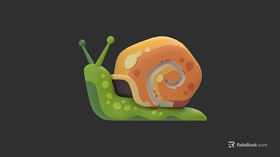 Colorful Reptile Snail With Green Body And Orange Spotted Spiral Shell 3d model 
