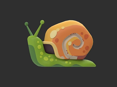 Colorful Reptile Snail With Green Body And Orange Spotted Spiral Shell 3d model