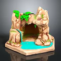3D Decorative Landscape Model With Rocky Formation Small Waterfall Blue Pond And Green Ferns