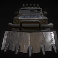 Rugged Off Road Vehicle Featuring Spiked Front Plow and Roof Mounted Spotlights