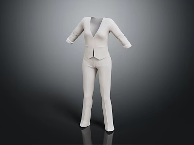 White Minimalist Professional Women's Suit Set with Blazer and Trousers 3d model
