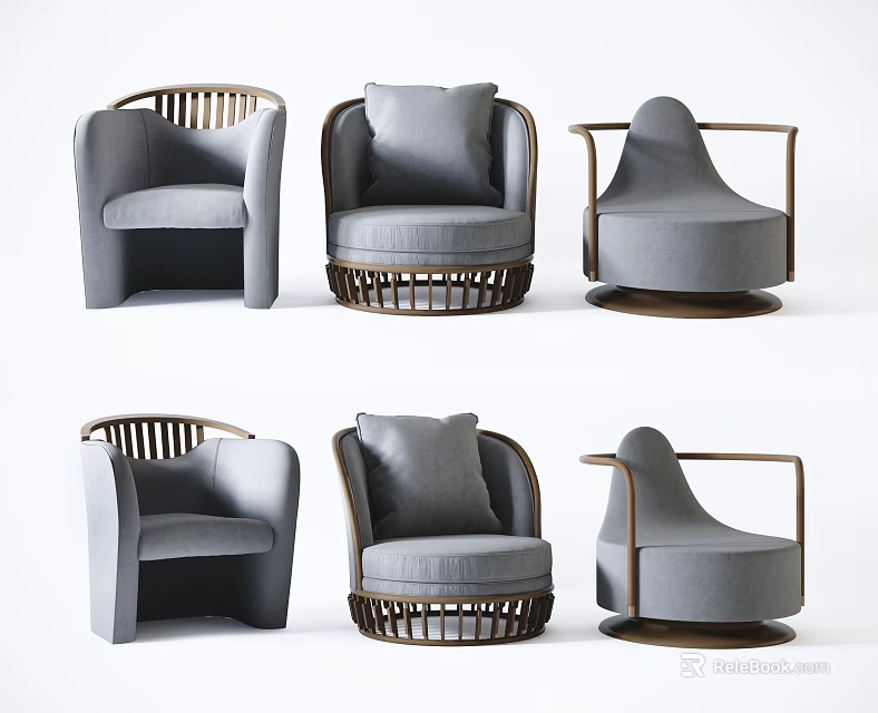 Modern Single Sofa Designs With Upholstered Cushions And Metal Armrest Frames 3d model