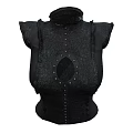 Black Corset Top with High Ruffled Collar Round Cutout and Studded Details