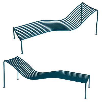 Stylish Modern Blue Leisure Chair With Curved Metal Slat Design For Outdoor Use 3d model