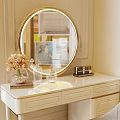 Elegant Dressing Table With Round Gold Frame Mirror White Top Floral Decor Cosmetics And Drawers