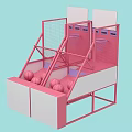 Interactive Zone Featuring Pink Basketball Shooting Structure With Multiple Hoops And Balls