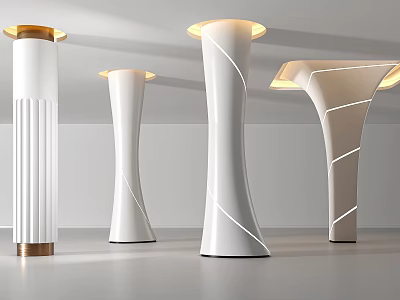 Modern White Decorative Columns With Different Shapes And Gold Illuminated Tops 3d model