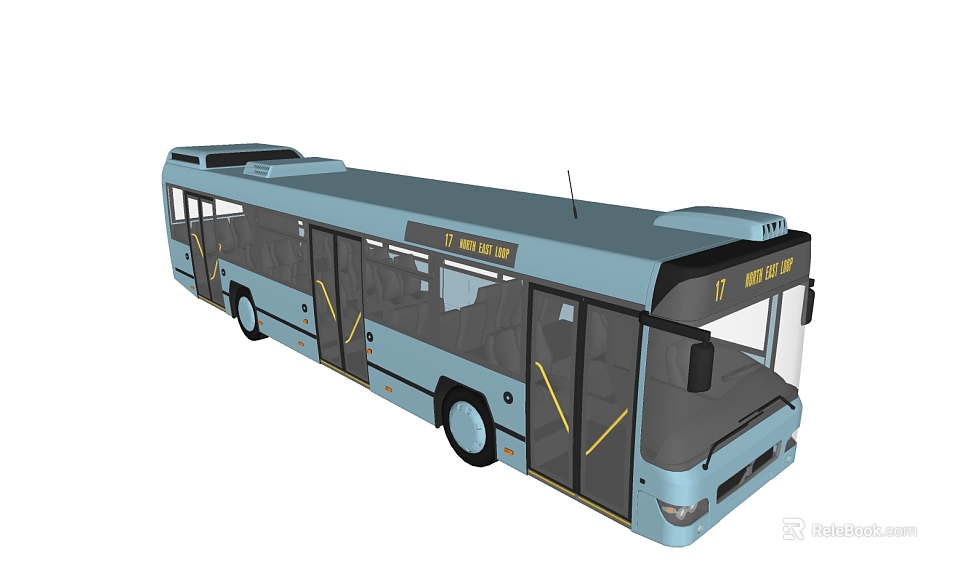 Modern Light Blue City Bus With Sleek Exterior Multiple Windows And Doors 3d model 