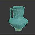 Blue Ceramic Vase Sculpture With Intricate Carved Patterns Handle And Light Colored Base