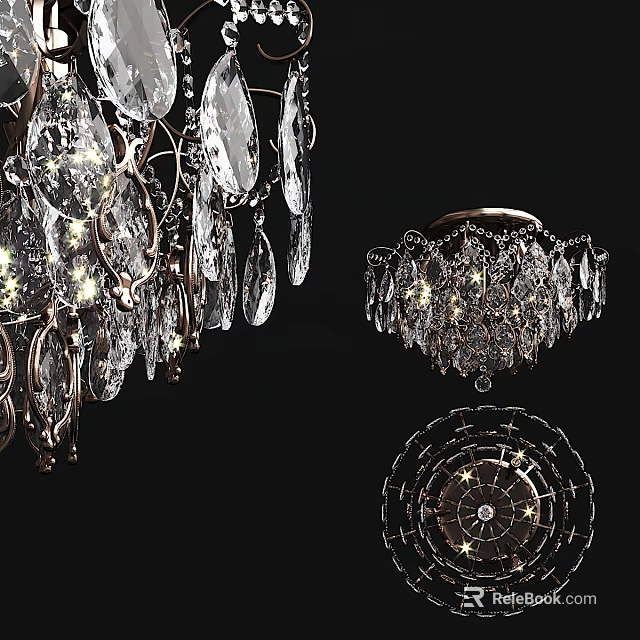 Luxurious Modern Crystal Chandelier With Sparkling Pendants And Metal Frame For Living Room Decor 3d model 