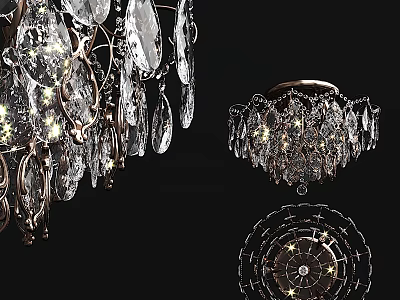 Luxurious Modern Crystal Chandelier With Sparkling Pendants And Metal Frame For Living Room Decor 3d model