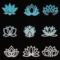 Black Wall Decorated With Blue And White Lotus Patterns In Various Designs 3d model
