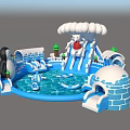 Colorful Inflatable Water Play Equipment With Penguin Polar Bear Slide Iceberg Cloud And Pool Boats